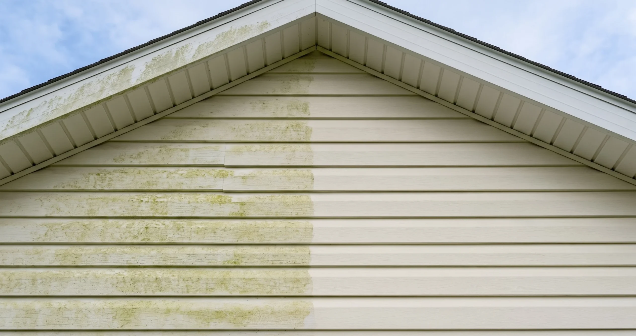 Siding before and after soft washing in Revere, MA